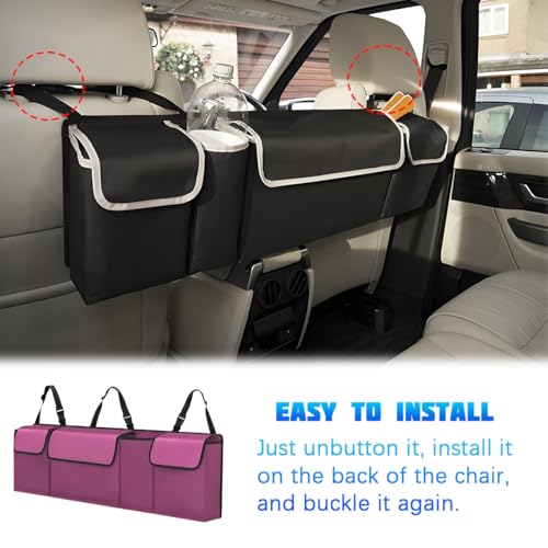 Car Trunk Organizer with Lid, Large Waterproof Vehicle Backseat Hanging Storage Bag with 4 Pockets & Adjustable Straps, Collapsible Automotive Interior Cargo Bag, Universal Fit (Purple) - color: Purple
