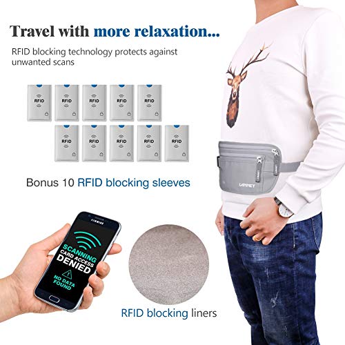 Money Belt for Travel Women and Men Slim Hidden Travel Wallet with RFID Blocking - color: Silver Gray