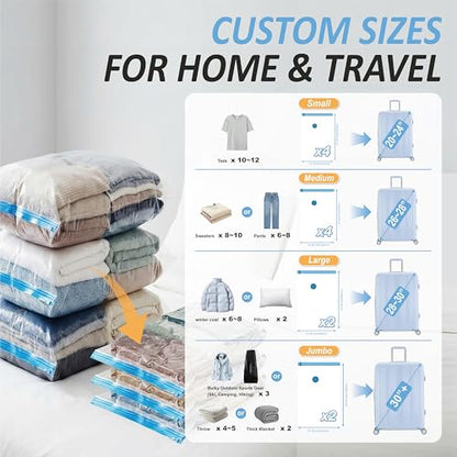 Cozy Essential Travel Vacuum Storage Bags with Rechargeable Cordless USB Pump, Space Saver Bags for Luggage, Suitcase, Carry-On, for Clothes, Blankets, Bedding & Seasonal Storage,12 Combo