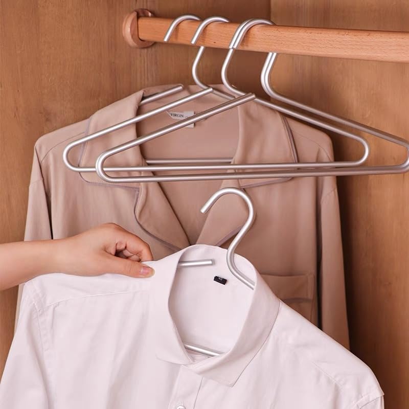 Premium Matte Silvery Aluminum Coat Hangers 10 Piece Set, 16.5” Extra Smooth & Durable Metal Shirt Dress Hanger,Aluminum Alloy Hanger,Clothing Support,Clothing Hang - style: Silver Elegant Hanger（10）