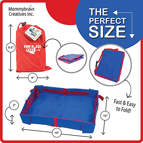 Fun N Fly Foldable Airplane Tray for Kids – Toddler Baby Airplane Travel Essentials – Portable Snack & Play Tray for Airplane Tray Table – Mesh Pockets, Cup Holder, Adjustable Strap