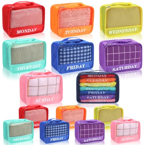 Days of Week Packing Cubes Weekly Organizer Travel Storage Bag School Clothes for Kids Summer Camp Family(9x7x3inch,Rainbow,15) - color: Rainbow, size: 9x7x3inch