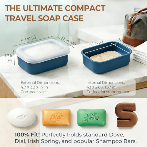 AIMAIAIMAI Compact Leakproof Silicone Travel Soap Case, Portable Soap Container with Drainage Layer - 2026 Travel Essentials for Camping, Gym & Shower (Blue) - color: Blue