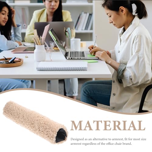 Unomor Plush Sherpa Armrest Covers Thickened Warm Chair Arm Pads with Soft Sheepskin Cushion for Office Gaming Home and Airplane Chairs Pressure-Relief Elbow Support Non-Slip Beige