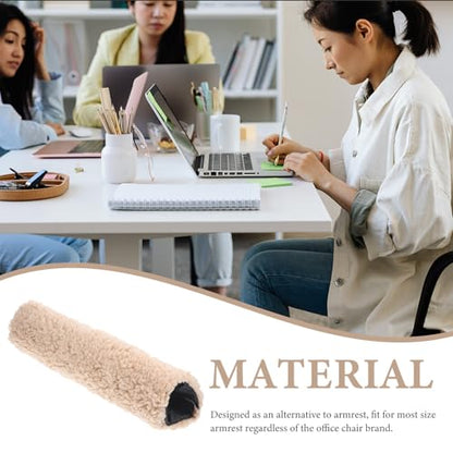 Unomor Plush Sherpa Armrest Covers Thickened Warm Chair Arm Pads with Soft Sheepskin Cushion for Office Gaming Home and Airplane Chairs Pressure-Relief Elbow Support Non-Slip Beige