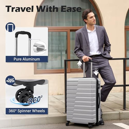 Coolife Expandable Large Checked Luggage with Spinner Wheels, Hard Shell Suitcase TSA Lock Rolling Travel Luggage 28-inch,Silver - color: sliver, size: Large(28in)
