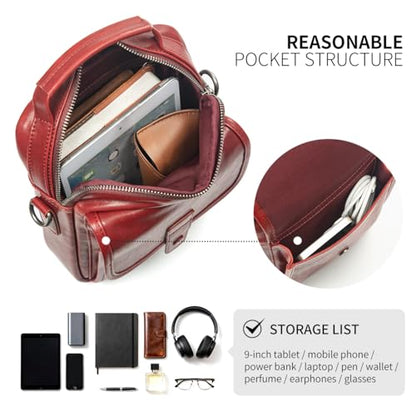 Augus Leather Small Messenger Bag For Men Crossbody Handbag Shoulder Sling Travel Bags for Men Purse Daypack Magnetic Buckle - color: Maroon