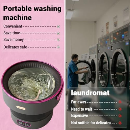 13L Portable Mini Washing Machine with Spin Dryer, Collapsible Small Washer for Baby Clothes & Underwear, 3 Deep Cleaning Modes, Foldable Laundry Tub for Apartment, RV, Travel, Camping (Black Purple)