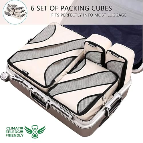 BAGAIL 6 Set Packing Cubes,Travel Luggage Packing Organizers - color: The Beige, style: 6 Set