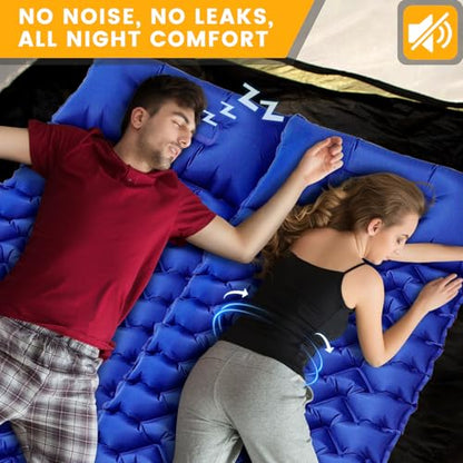 Camping Sleeping Pad 4-Inch Thick with Foot Pump & Pillow, Inflatable Sleeping Mat for Side Sleepers, Stays Firm All Night, Lightweight for Hiking, Backpacking & Tent Camping - color: Royal Blue+gray