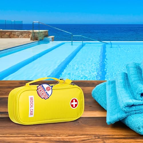 EpiPen Medical Carrying Case Insulated, Travel Medication Organizer Bag Emergency Medical Pouch, Fits 2 EpiPens, Asthma Inhaler, Anti-Histamine, Auvi-Q, Allergy Medicine Essentials, Bright Yellow - color: Yellow