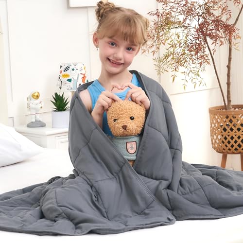 Weighted Blanket Kids 7lbs, 40"x60", Twin Size Cooling Heavy Throw Blanket for 60-90lbs, Microfiber Soft Thick Big Blankets Weighted Comforter Breathable Gift, Grey - color: Grey, size: 40"x60"-7lbs
