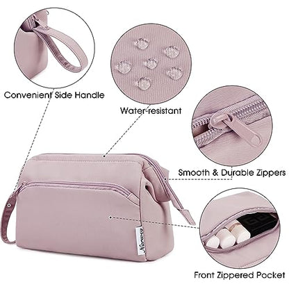 Narwey Large Makeup Bag Women Wide-open Make up Bag Travel Cosmetic Bag Organizer Toiletry Bag for Cosmetics Toiletries Accessories (Dusty Rose) - color: Dusty Rose