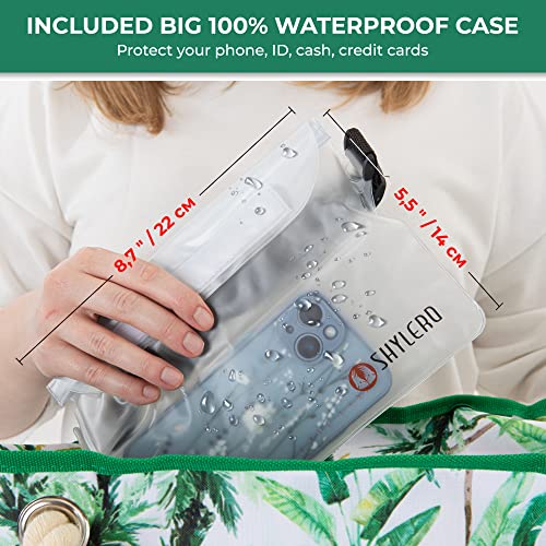Beach Bag and Pool Bag Has Cooler Pocket, 7 Pockets Total, Zip Top. Family Size Waterproof Beach Tote - color: Palm Leaves