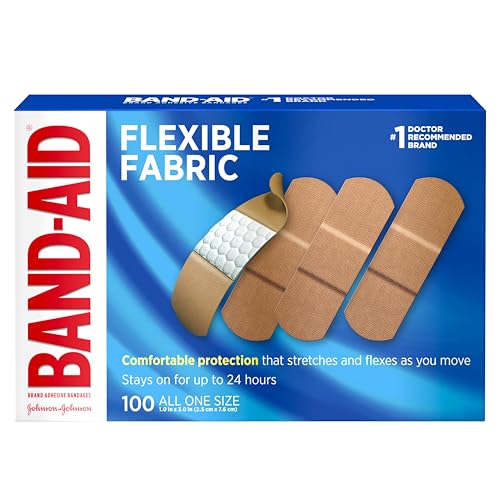 BAND-AID Brand Flexible Fabric Adhesive Bandages, Comfortable Sterile Wound Care and Flexible Protection for Minor Cuts, Scrapes & Burns, A Must for First Aid Kits, Non-Stick Pad, One Size, 100 Count - size: 100 Count, style: All One Size