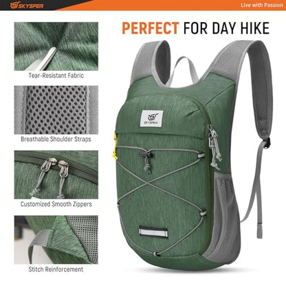 SKYSPER Foldable Hiking Backpack - 10L/15L Small Lightweight Daypack Breathable Travel Backpacks - color: Green, size: 15 l