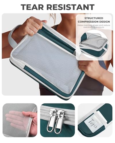 Percover Compression Packing Cubes for Travel, 4-Piece Structured Compression Organizer Set with Label Pockets for Carry-On & Checked Luggage, Peacock Green - color: Peacock Green, size: 4 Set
