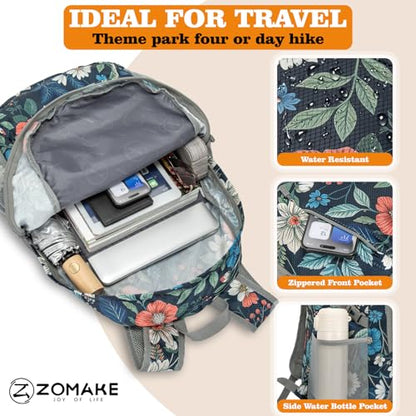 ZOMAKE Lightweight Packable Backpack 30L, Foldable Hiking Backpacks Water Resistant Compact Folding Daypack for Travel(Navy blue,Floral pattern) - color: Navy Blue,floral Pattern