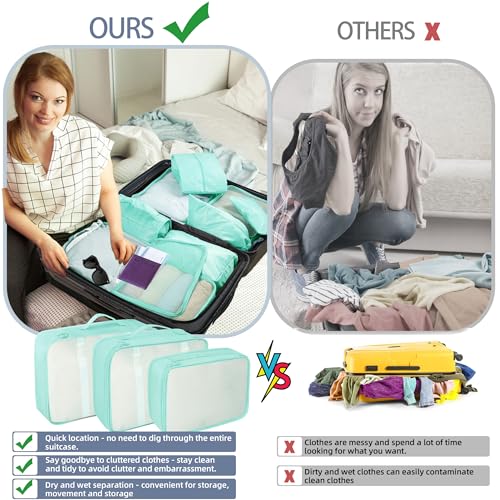 10 Pcs Set Packing Cubes - Travel Packing Organizers, Expandable Suitcase Organizer, Luggage Organizer Bags - color: BRIGHT CYAN
