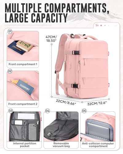 Vacuum Backpack Travel with Pump,Vacuum Seal Bags for Clothing Travel,18×14×8 Personal Item Travel Bag Flight Approved,Pink - color: A15-pink-with Pump