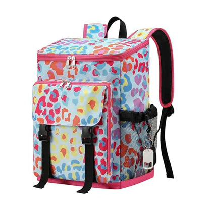 DYSHAYEN Cooler Backpack,Lightweight Backpack Cooler Insulated Leak Proof,30 Cans Soft Cooler Bag for Beach,Camping,Beach,Picnic,Lunch - color: Multi Leopard