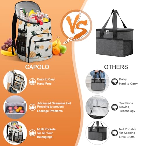 Cooler Backpack Insulated Leakproof Waterproof Backpack Cooler Bag 30/45 Cans, Large Capacity Lightweight Travel Camping Beach Backpack Cooler Ice Chest for Men and Women - color: pineapple, size: 30 Cans