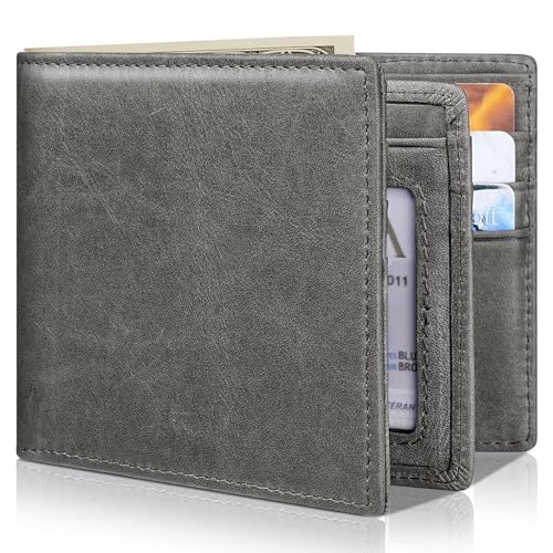 Artpaxy Mens Wallet Bifold Genuine Leather RFID Blocking Wallet for Men with 1 ID Windows 13 Card Holders 2 cash pockets 1 Gift Box - color: Dark Gray