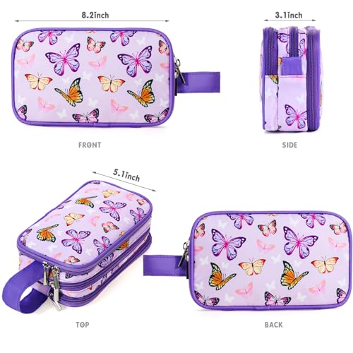 Kids Toiletry Bag for Girls, Travel Toiletry Bag for Little Young Girls Cosmetic Bag Makeup Bag Waterproof Hanging Wash Bag Toddler Toiletries, Butterfly Purple - color: Butterfly-Purple