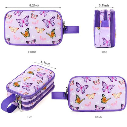Kids Toiletry Bag for Girls, Travel Toiletry Bag for Little Young Girls Cosmetic Bag Makeup Bag Waterproof Hanging Wash Bag Toddler Toiletries, Butterfly Purple - color: Butterfly-Purple
