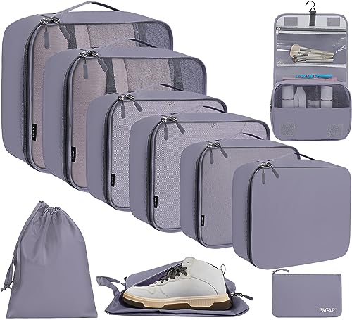 BAGAIL 6 Set/8 Set/10 Set Packing Cubes Various Sizes Packing Organizer for Travel Accessories Luggage Carry On Suitcase - color: 10-Grey, style: 10 Set-full Mesh