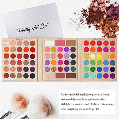 UCANBE Pretty All Set Eyeshadow Palette Holiday Gift Set Pro 86 Colors Makeup Kit Matte Shimmer Eye Shadow Highlighters Contour Blush Powder All In One Valentine's Day Makeup Pallet - color: Palette A