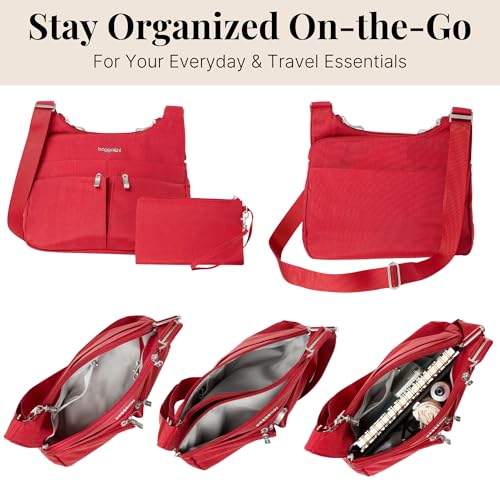 Baggallini Crossbody Travel Bag 11x8.5 Lightweight Water-resistant Nylon Handbag - color: Apple