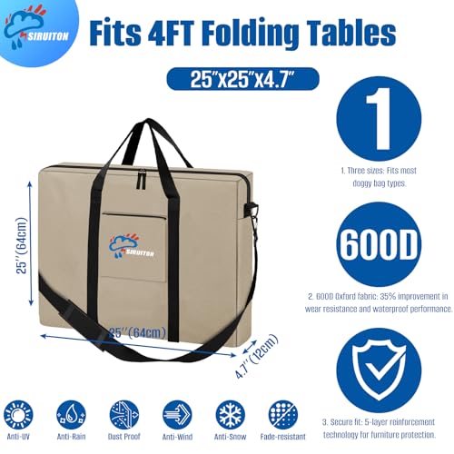 SIRUITON Folding Table Storage Bag, Portable 600D WaterProof Carry Bag for Folding Picnic/Camp Tables with Reinforcing Plate & Shoulder Strap, 25" D x 25" W x4.7 H Fits 4FT Folding Tables - size: Khaki - 4ft Folding Tables Bag