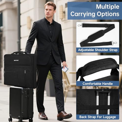 Garment Bags for Travel, 41'' Water-Resistant Carry On Garment Bag for Hanging Clothes, Large Suit Travel Bag Convertible Travel Garment Bag for Shirts, Dresses, Coats (Black)