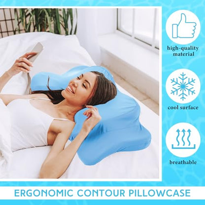 Hahafelt Cooling Cervical Neck Pillowcase Cover (Only Pillow Case) Ergonomic Pillowcase with Zipper Breathable Contour Pillow Cover for Side Back Stomach Sleepers(Blue,Queen Size) - color: Blue, size: Queen
