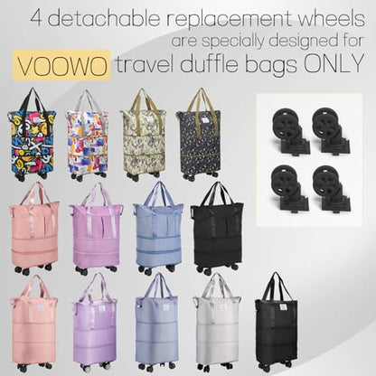VOOWO 4 Pcs Detachable Replacement Wheels for Rolling Duffle Bag, Spinner Wheels for foldable travel bag, No Screws Included