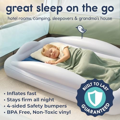 Hiccapop Inflatable Toddler Travel Bed with Safety Bumpers [4-Sided], Portable Toddler Bed for Kids, Kids Air Mattress, Toddler Air Mattress - Navy Blue - color: Blue