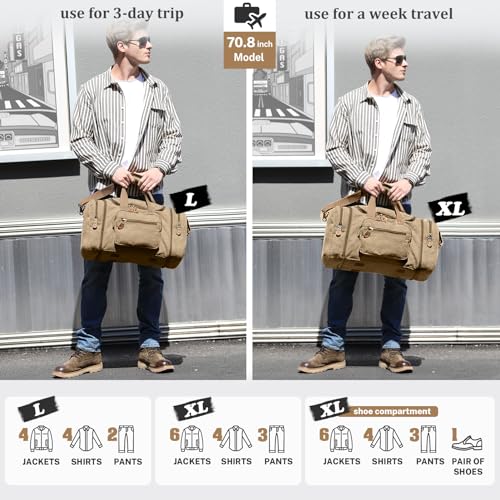 Gonex Canvas Duffle Bag for Travel 60L Duffel Overnight Weekend Bag(Coffee) - color: Coffee, size: X-Large-60L (Without Shoe Compartment)