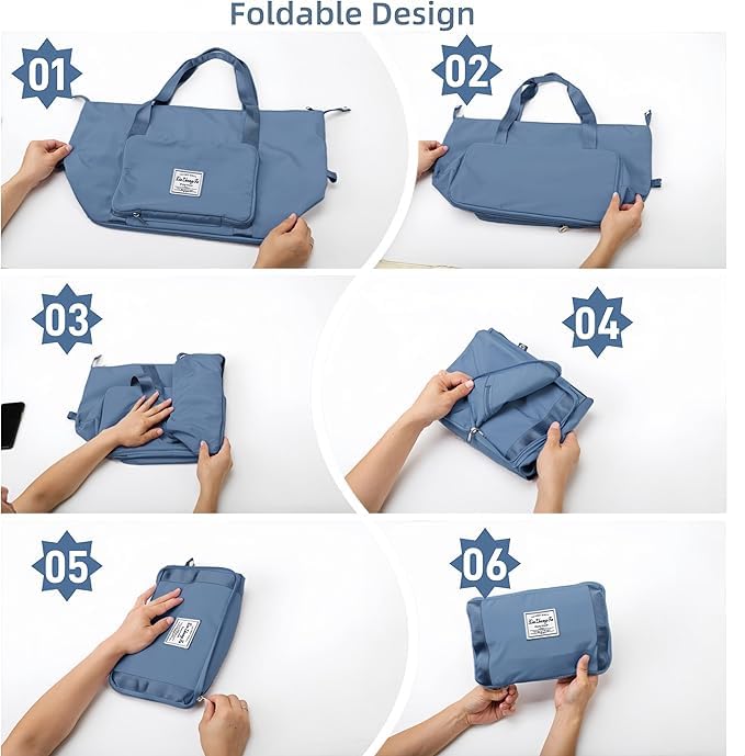 Large Capacity Foldable Travel Bag, Expandable lightweight Carry on Bag, Dry with Wet Separation Spor Duffel Bags (Blue+Toiletry Bag) - color: Blue+Toiletry Bag