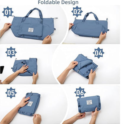 Large Capacity Foldable Travel Bag, Expandable lightweight Carry on Bag, Dry with Wet Separation Spor Duffel Bags (Blue+Toiletry Bag) - color: Blue+Toiletry Bag