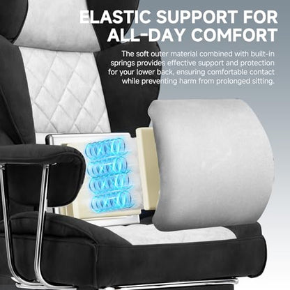 GTPLAYER Gaming Chair,Office Chair with Pocket Spring Lumbar Support, Ergonomic Comfortable Wide Office Desk Computer Chair with Outward Fixed Soft Armrests and Footrest (Fabric, Black & Gray) - color: Black Gray