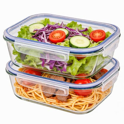 Liuruiyu 2 Pack 2260ml/76.4oz Glass Food Storage Containers with Lids, Meal Prep Containers, Airtight Bento Boxes with Leak Proof Locking for Microwave, Oven, Freezer and Dishwasher, BPA Free - color: 2 Pack-76.4oz