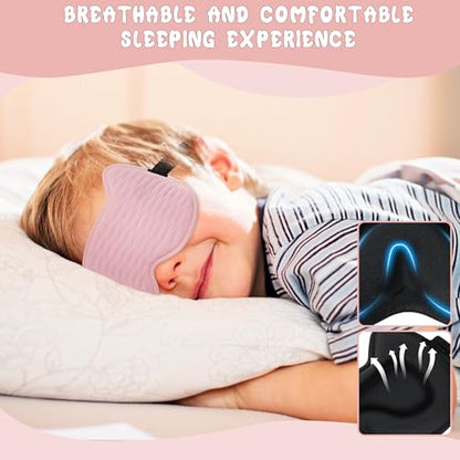 Kids Sleep Mask Eye Mask: 3D Contoured Cup Sleeping Masks, Blindfold with Adjustable Strap, Kids Eye Cover for Boys, Girls, Teens, Pressure-Free with Memory Foam Face Mask for Sleeping (Pink) - color: Pink