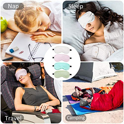 BBTO 4 Pcs Silk Sleep Eye Masks Smooth Soft Satin Eye Covers with Adjustable Strap Blindfold for Sleeping Blocking Out Lights Travel Relaxation（Light Green, Emerald, Silver, Light Pink） - color: Light Green, Emerald, Silver, Light Pink