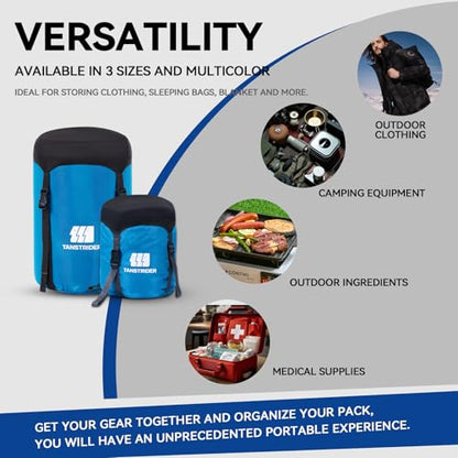Compression Stuff Sack, Sleeping Bag Stuff Sack - Blue 16L/20L/29L Water Resistant Ultralight Lightweight Nylon Space Saving Storage Sack for Camping Hiking Travel Outdoor Backpacking - color: M-Blue