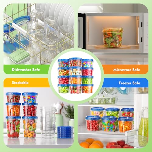 BiuLeon 12 Pack-17oz Freezer Storage Containers, Plastic Food Storage Containers with Twist Top Lids, BPA Free and Reusable Soup Containers with Lids, Leakproof/Microwave/Dishwasher Safe - color: 12Pack-17oz