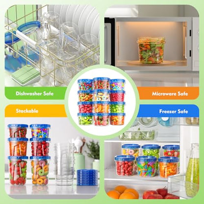 BiuLeon 12 Pack-17oz Freezer Storage Containers, Plastic Food Storage Containers with Twist Top Lids, BPA Free and Reusable Soup Containers with Lids, Leakproof/Microwave/Dishwasher Safe - color: 12Pack-17oz