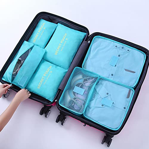 7 Set Packing Cubes, Travel Foldable Luggage Organizers Storage Bag Accessories Suitcase with Laundry Bag & Shoe Bag, Blue - color: Light Blue
