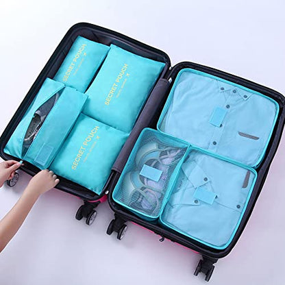 7 Set Packing Cubes, Travel Foldable Luggage Organizers Storage Bag Accessories Suitcase with Laundry Bag & Shoe Bag, Blue - color: Light Blue