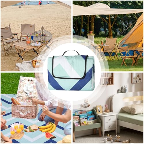 Dimatic Cute Picnic Blankets 78"x78" Extra Large Beach Blankets Waterproof Sand Proof Foldable Portable for Outdoor Family Camping - color: Sea Wave